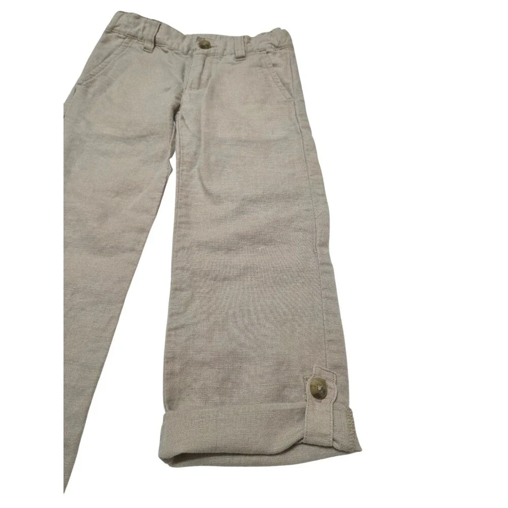 Janie and Jack Linen Blend Pants Tan Pockets Adjustable Waist/Length Sz 4 D11.1